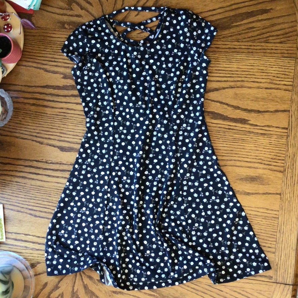 Girls black dress with white flowers